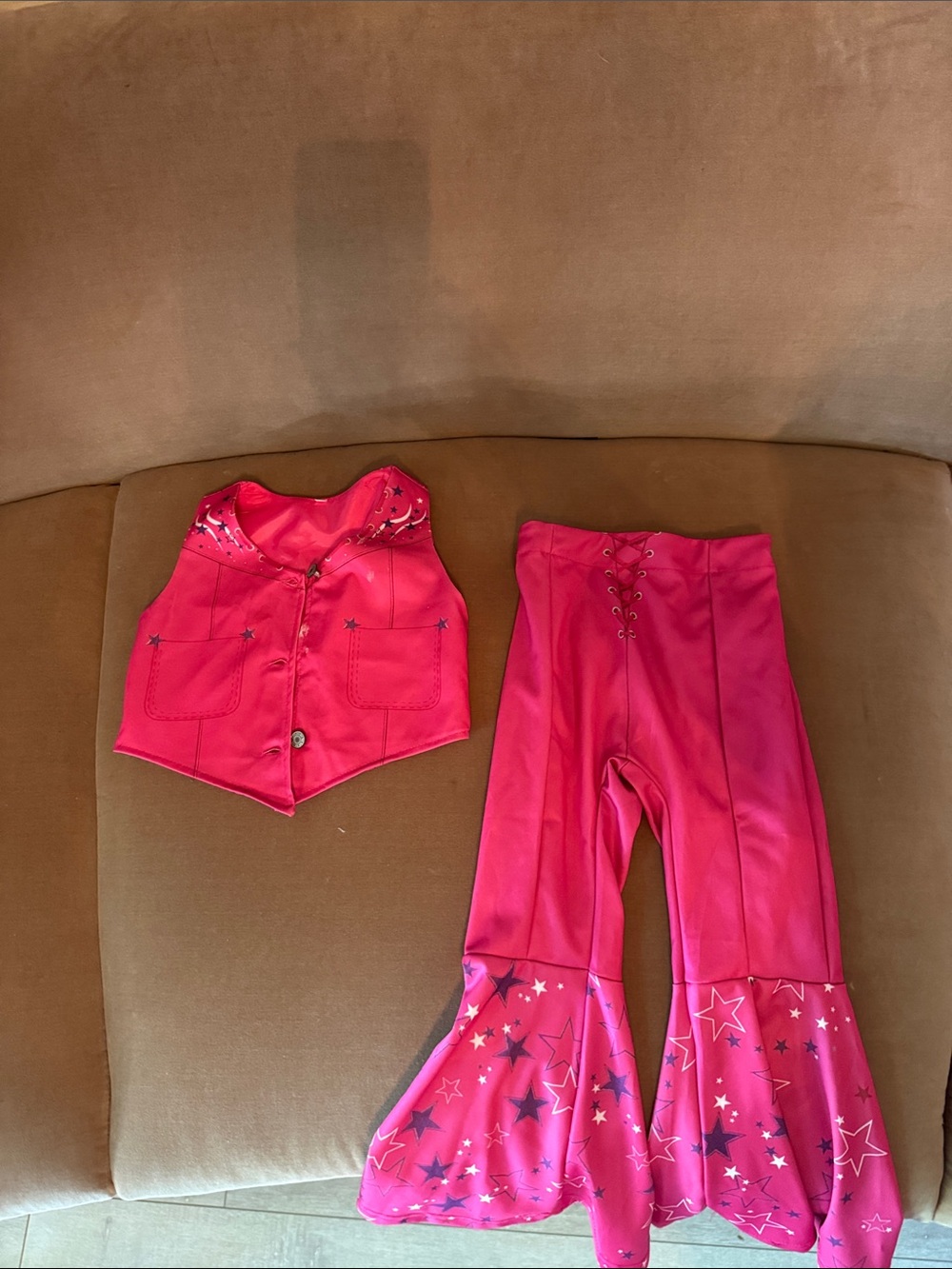 Hot Pink Barbie Cowgirl Star Print Bell Bottom Set